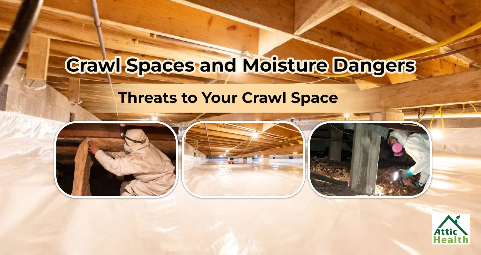 How to remove crawl space moisture in 3 stages seen in the image. Attic Health professionals are available to quickly respond to issues with professional equipment and knowledge of best moisture removal practices. 